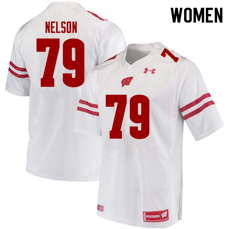 Wisconsin Badgers Women's #79 Jack Nelson NCAA Under Armour Authentic White College Stitched Football Jersey LQ40R76KL